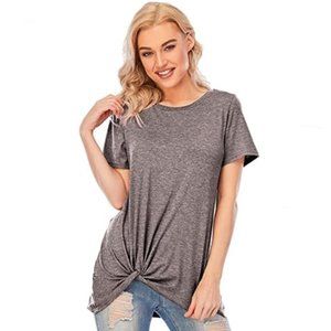 Women's Tunic Twist Knot A-Line Tee Shirt Top Short Sleeve T-Shirt Coffee Sz XXL